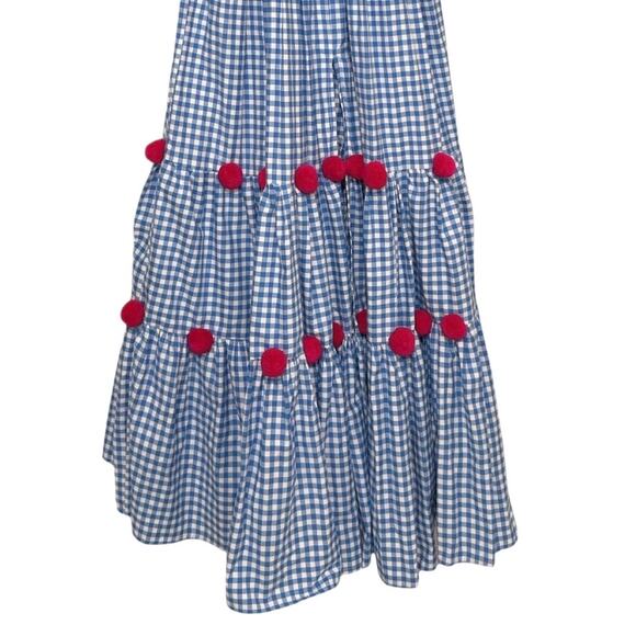 Sundress Pippa Maxi Dress Women's M/L Blue Gingham Check Pink Pom Pom Boho - Picture 5 of 8
